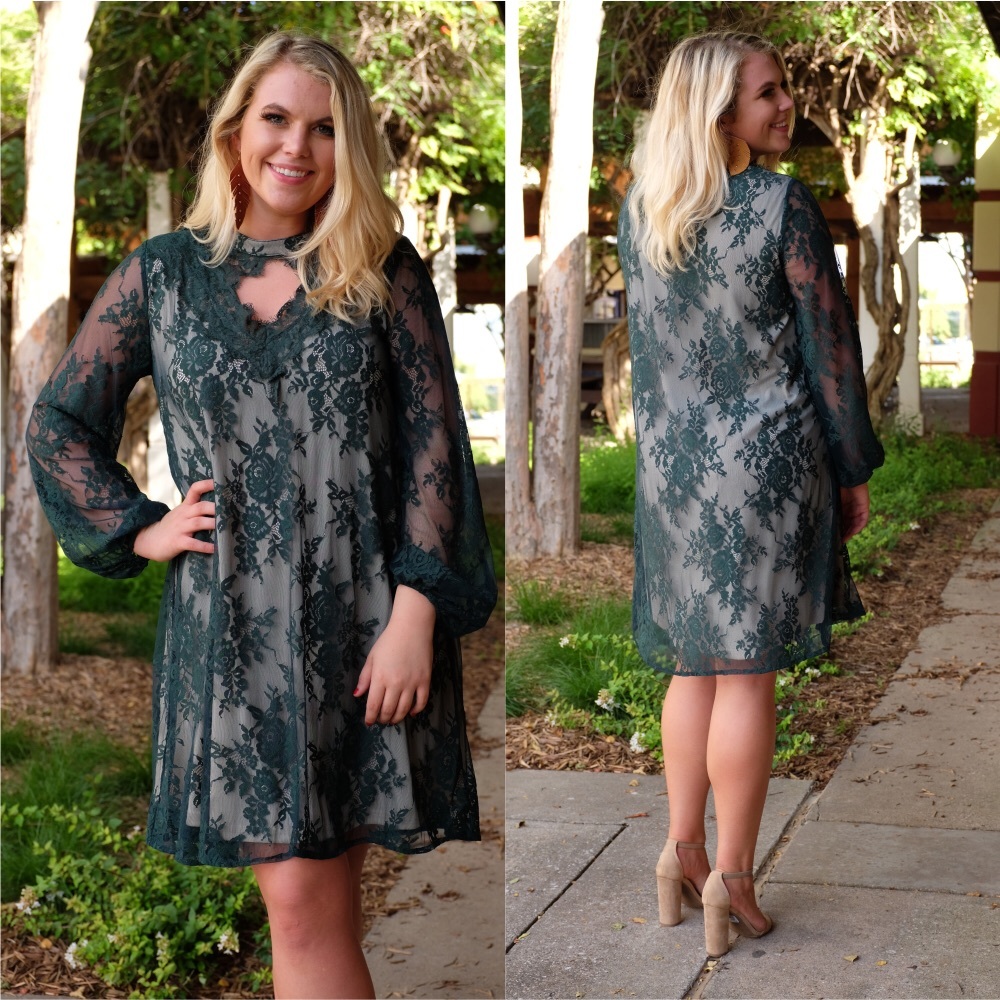 PLUS Emerald Lace Long Sleeve Dress - Picture 4 of 5